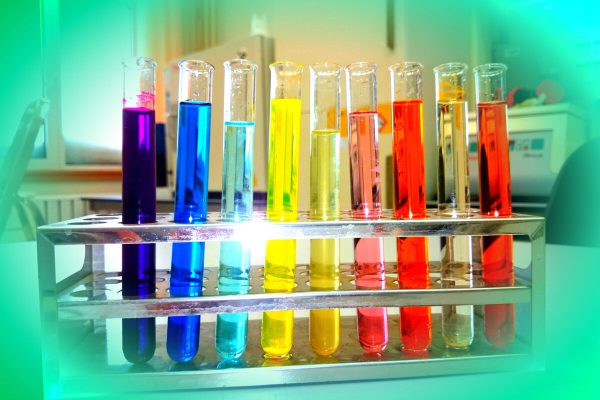 colorful test tubes in laboratory rack